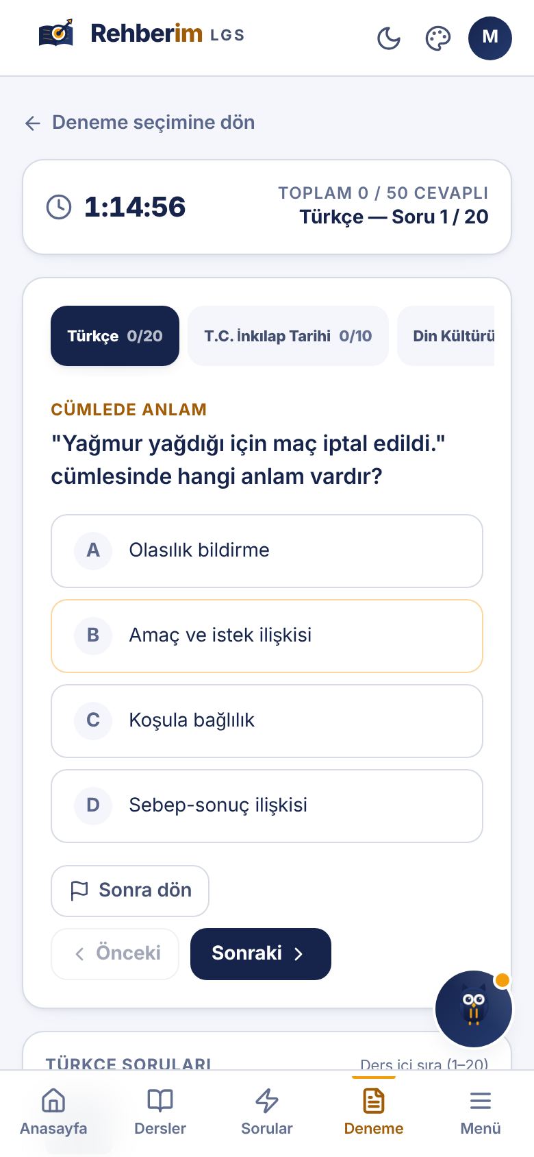 Tam deneme ekranı