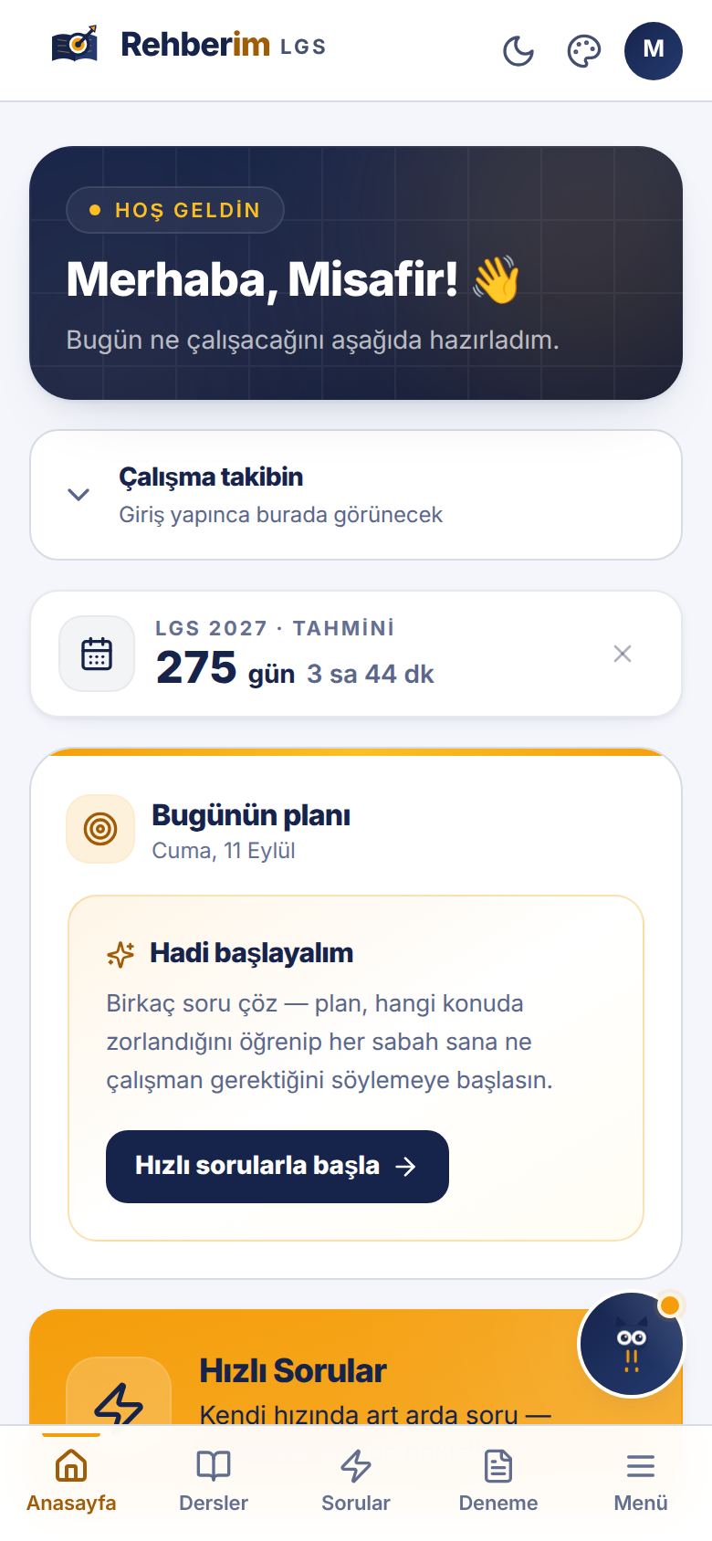 Bugünün planı ekranı